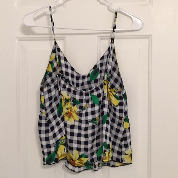 Spaghetti Flowery, Plaid Peplum Top - Picture 2 of 3